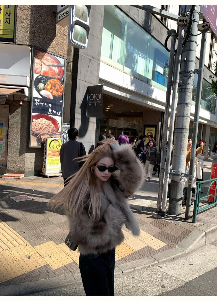 coolline 숲 희 채볼 여성 가져 오기 비싼 가스 천 금빛 바람 세련된 모피 짧은 외투 모피 맨위 상세 이미지 9