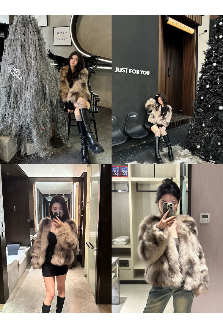 빅토리아 3.0 전체 가죽 배 털 가져 오기 모방 여우털 모피 여성 코트 헤일로 염색 환경 보호 모피 재킷 상세 이미지 6