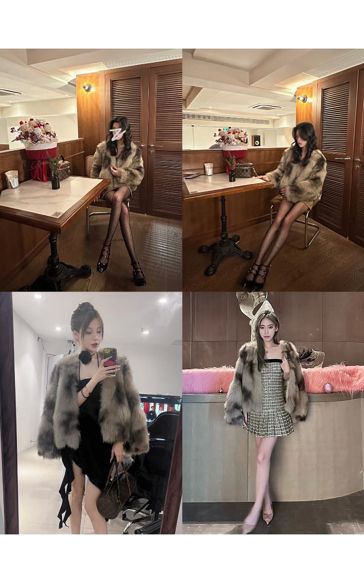 빅토리아 3.0 전체 가죽 배 털 가져 오기 모방 여우털 모피 여성 코트 헤일로 염색 환경 보호 모피 재킷 상세 이미지 8