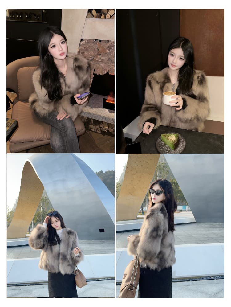 빅토리아 3.0 전체 가죽 배 털 가져 오기 모방 여우털 모피 여성 코트 헤일로 염색 환경 보호 모피 재킷 상세 이미지 9