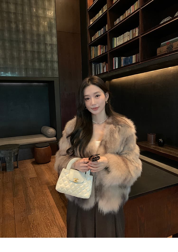빅토리아 3.0 전체 가죽 배 털 가져 오기 모방 여우털 모피 여성 코트 헤일로 염색 환경 보호 모피 재킷 상세 이미지 13