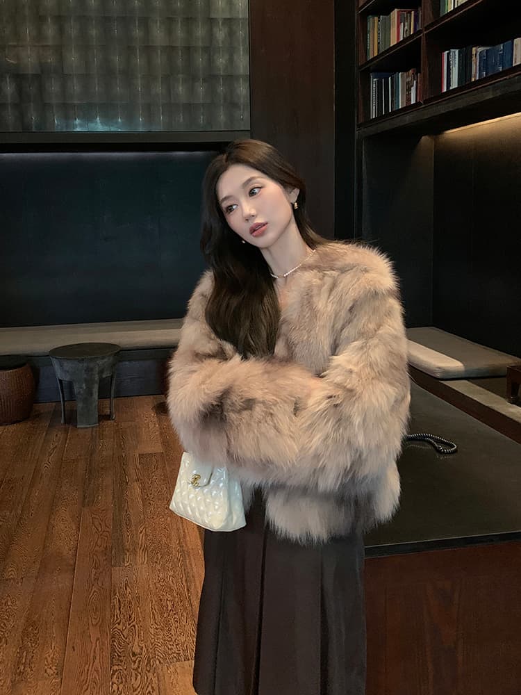 빅토리아 3.0 전체 가죽 배 털 가져 오기 모방 여우털 모피 여성 코트 헤일로 염색 환경 보호 모피 재킷 상세 이미지 15