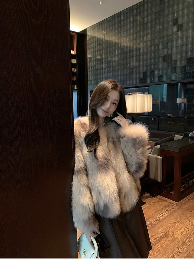 빅토리아 3.0 전체 가죽 배 털 가져 오기 모방 여우털 모피 여성 코트 헤일로 염색 환경 보호 모피 재킷 상세 이미지 16