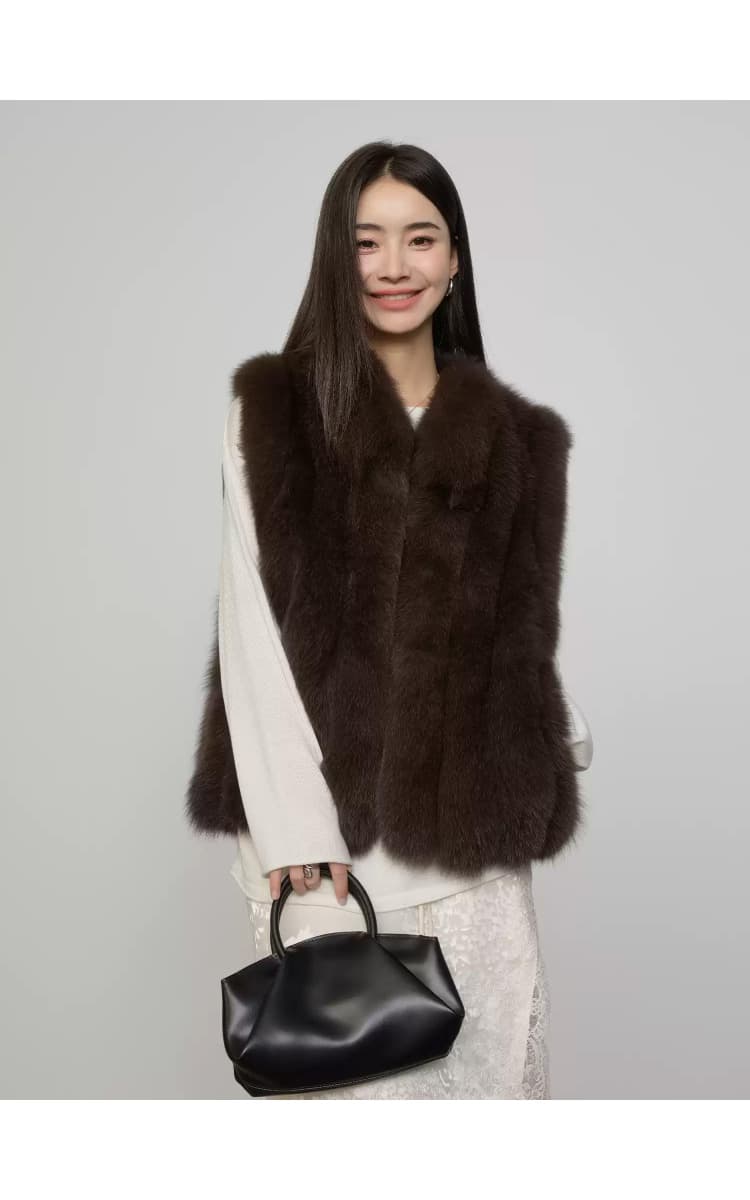 건강 숙련 된 브라운 핀란드 sagafurs 가져 오기 전체 가죽 여우털 모피 베스트 영 여성 코트 새로운 머저리 상세 이미지 1
