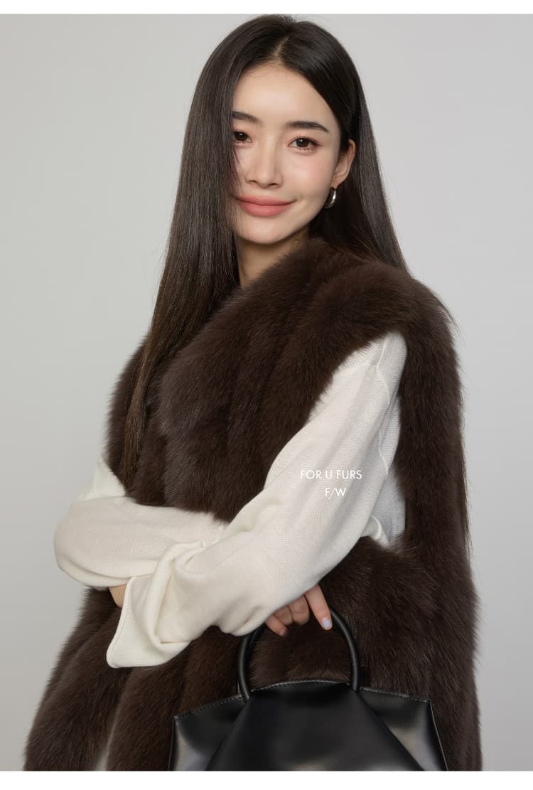 건강 숙련 된 브라운 핀란드 sagafurs 가져 오기 전체 가죽 여우털 모피 베스트 영 여성 코트 새로운 머저리 상세 이미지 3