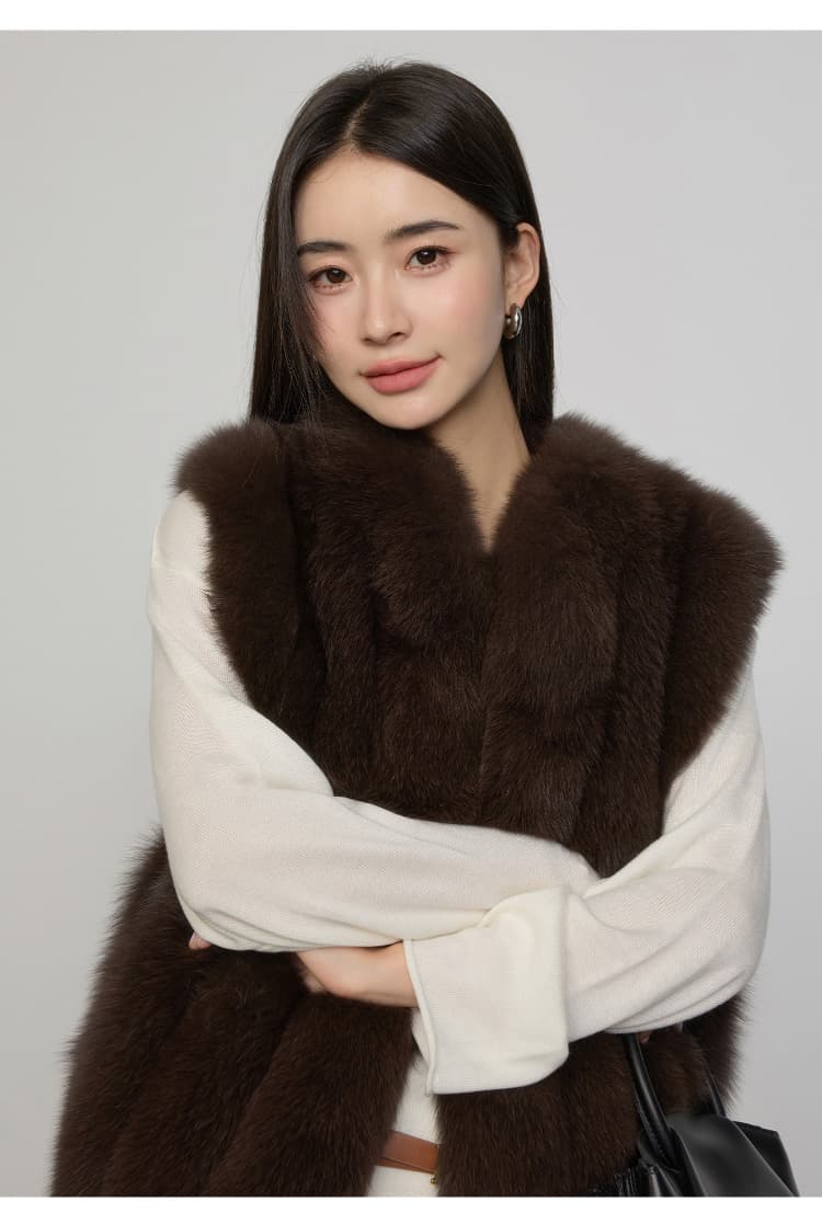 건강 숙련 된 브라운 핀란드 sagafurs 가져 오기 전체 가죽 여우털 모피 베스트 영 여성 코트 새로운 머저리 상세 이미지 4