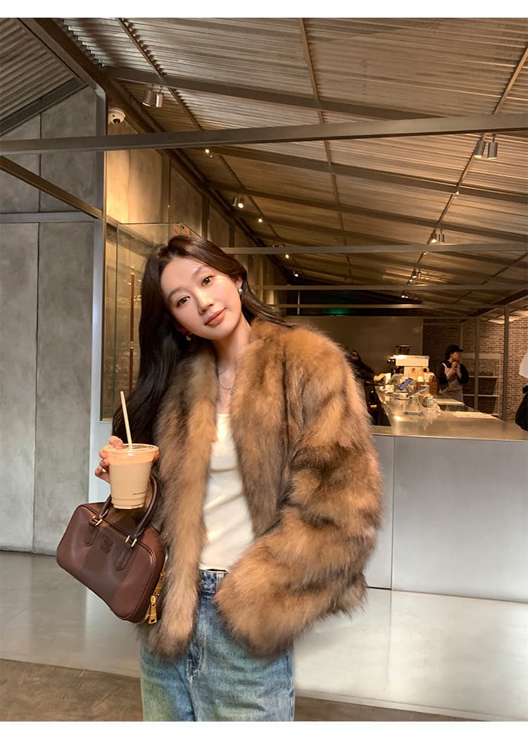 지아 지아 모피 커피 그림자 흐름 향기로운 너구리 모피 모피 재킷 여성 짧은 영 섹션 품격 연령 감소 코트 여성 상세 이미지 10