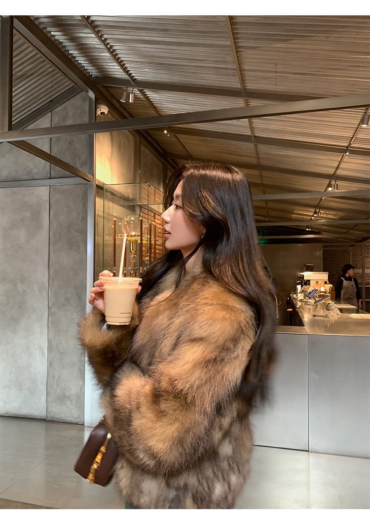 지아 지아 모피 커피 그림자 흐름 향기로운 너구리 모피 모피 재킷 여성 짧은 영 섹션 품격 연령 감소 코트 여성 상세 이미지 11