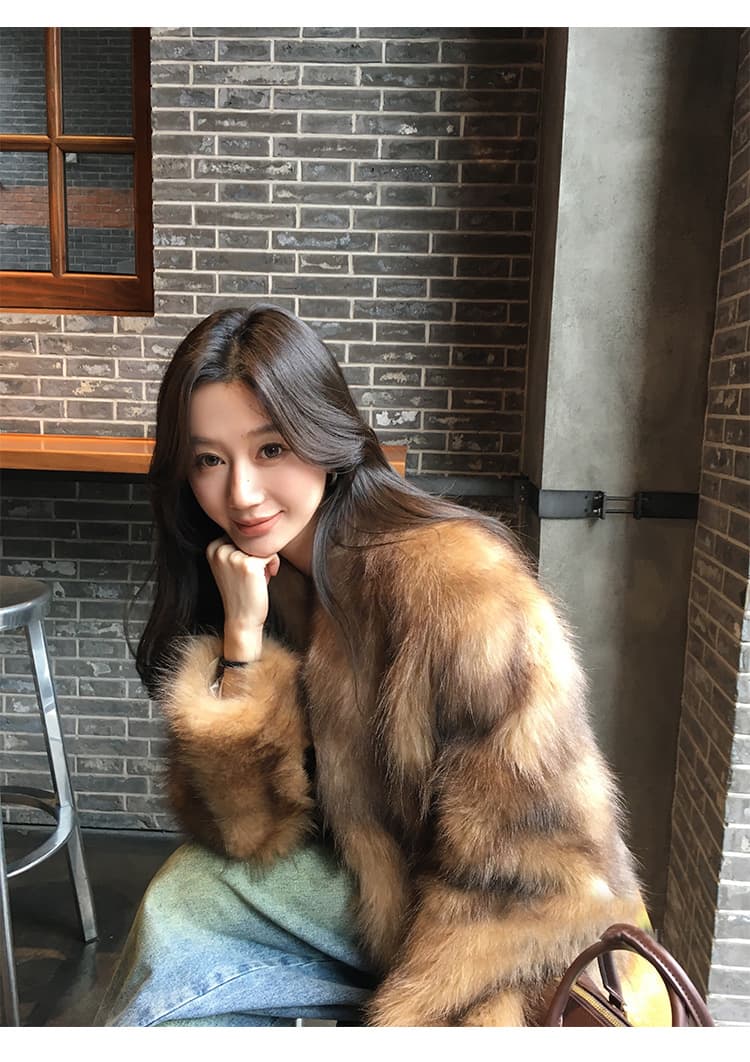지아 지아 모피 커피 그림자 흐름 향기로운 너구리 모피 모피 재킷 여성 짧은 영 섹션 품격 연령 감소 코트 여성 상세 이미지 14