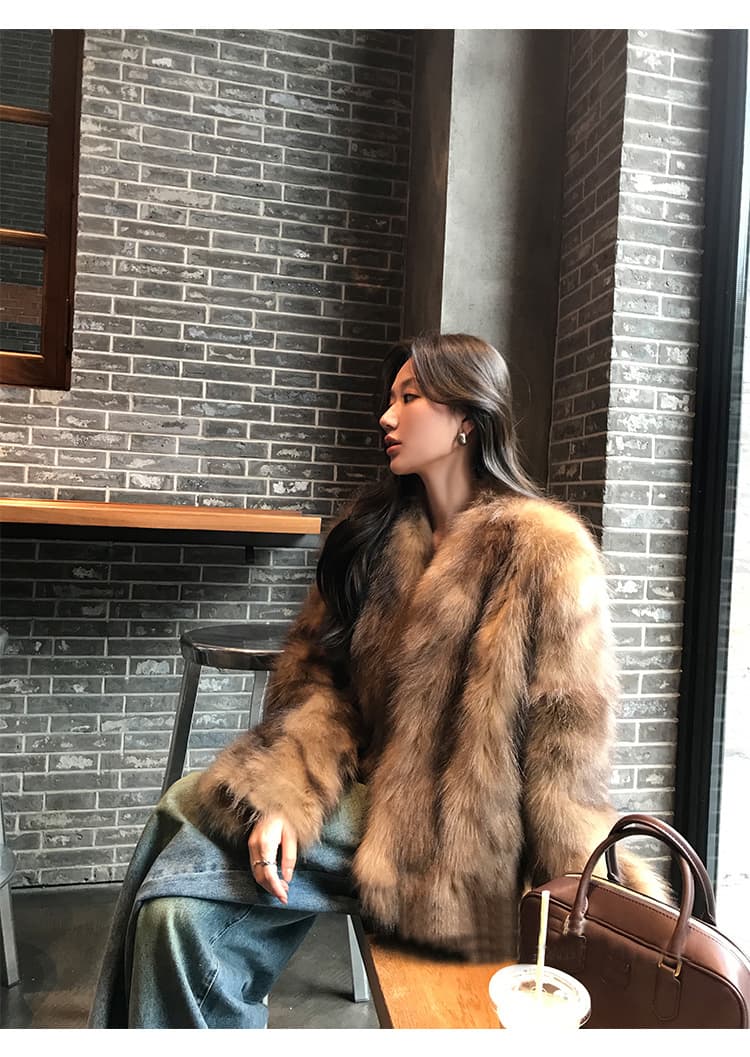 지아 지아 모피 커피 그림자 흐름 향기로운 너구리 모피 모피 재킷 여성 짧은 영 섹션 품격 연령 감소 코트 여성 상세 이미지 16