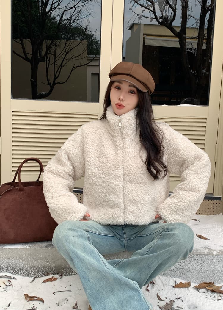 실사 가을 겨울 고급 센스 세련된 양털 여성 코트 한국 스타일 패션 캐주얼 루즈핏 쇼트 스타일 재킷 오픈 가디건 트렌디 상세 이미지 4