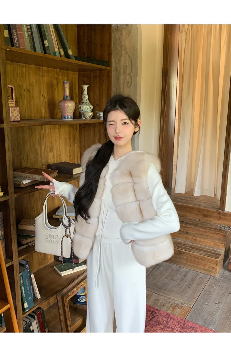 한국 스타일 새로운 모방 여우털 모피 조끼 여자 겨울 환경 보호 모피 베스트 영 에디션 염색 마오쩌뚱 재킷 상세 이미지 4