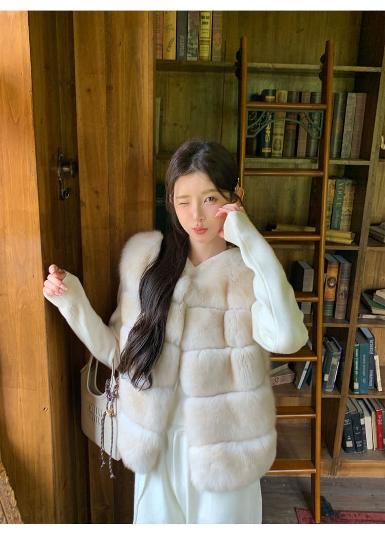 한국 스타일 새로운 모방 여우털 모피 조끼 여자 겨울 환경 보호 모피 베스트 영 에디션 염색 마오쩌뚱 재킷 상세 이미지 6