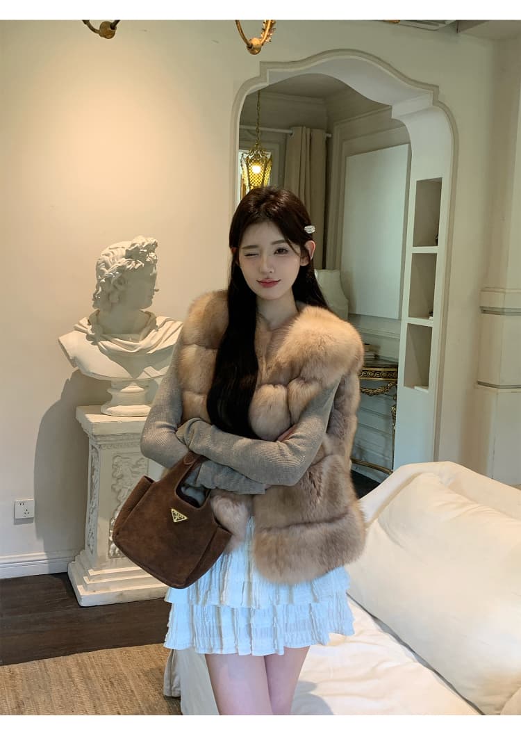 한국 스타일 새로운 모방 여우털 모피 조끼 여자 겨울 환경 보호 모피 베스트 영 에디션 염색 마오쩌뚱 재킷 상세 이미지 13
