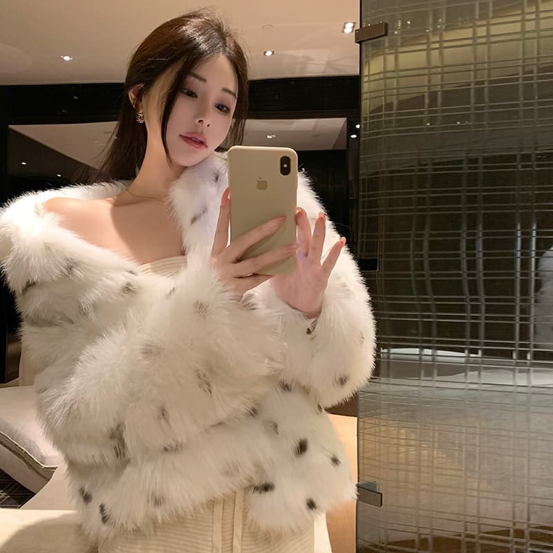 실사 한국 스타일 환경 보호 모피 폴로 칼라 모방 여우털 무거운 작업 레오파드 무늬 모피 재킷 새로운 여성 모피 영 섹션 이미지 3