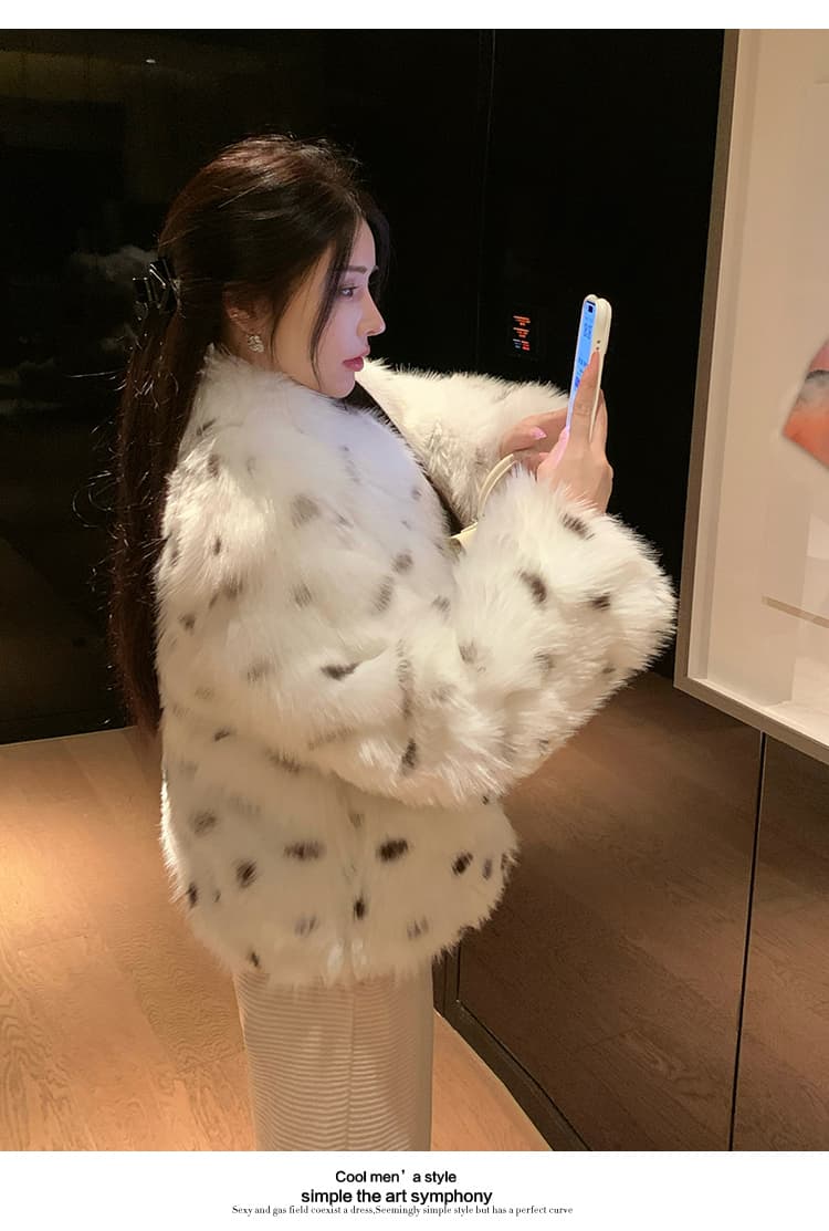 실사 한국 스타일 환경 보호 모피 폴로 칼라 모방 여우털 무거운 작업 레오파드 무늬 모피 재킷 새로운 여성 모피 영 섹션 상세 이미지 12