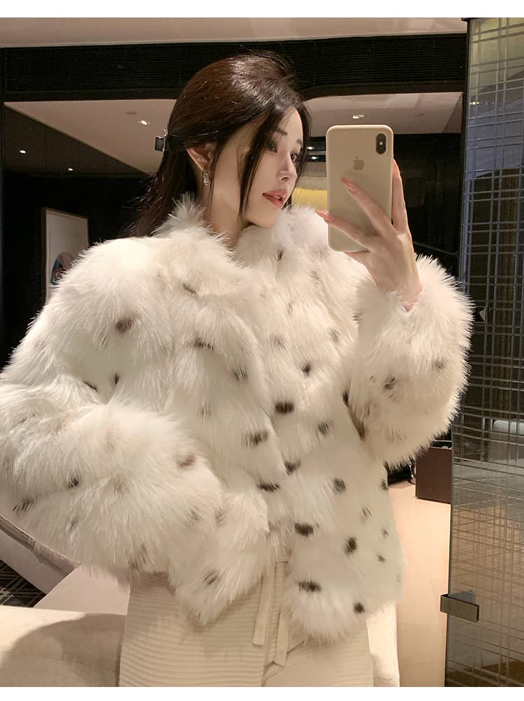 실사 한국 스타일 환경 보호 모피 폴로 칼라 모방 여우털 무거운 작업 레오파드 무늬 모피 재킷 새로운 여성 모피 영 섹션 상세 이미지 15