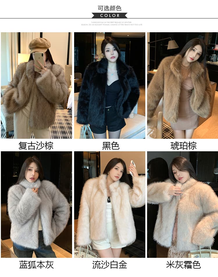 실사 겨울 한국 스타일 천 골드 단색 모피 새로운 세련된 핀란드 가져 오기 환경 보호 여우털 모피 여성 코트 상세 이미지 9