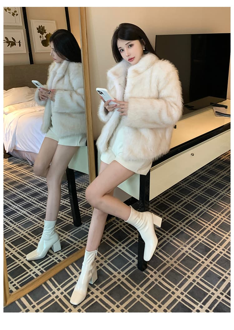 실사 겨울 한국 스타일 천 골드 단색 모피 새로운 세련된 핀란드 가져 오기 환경 보호 여우털 모피 여성 코트 상세 이미지 15