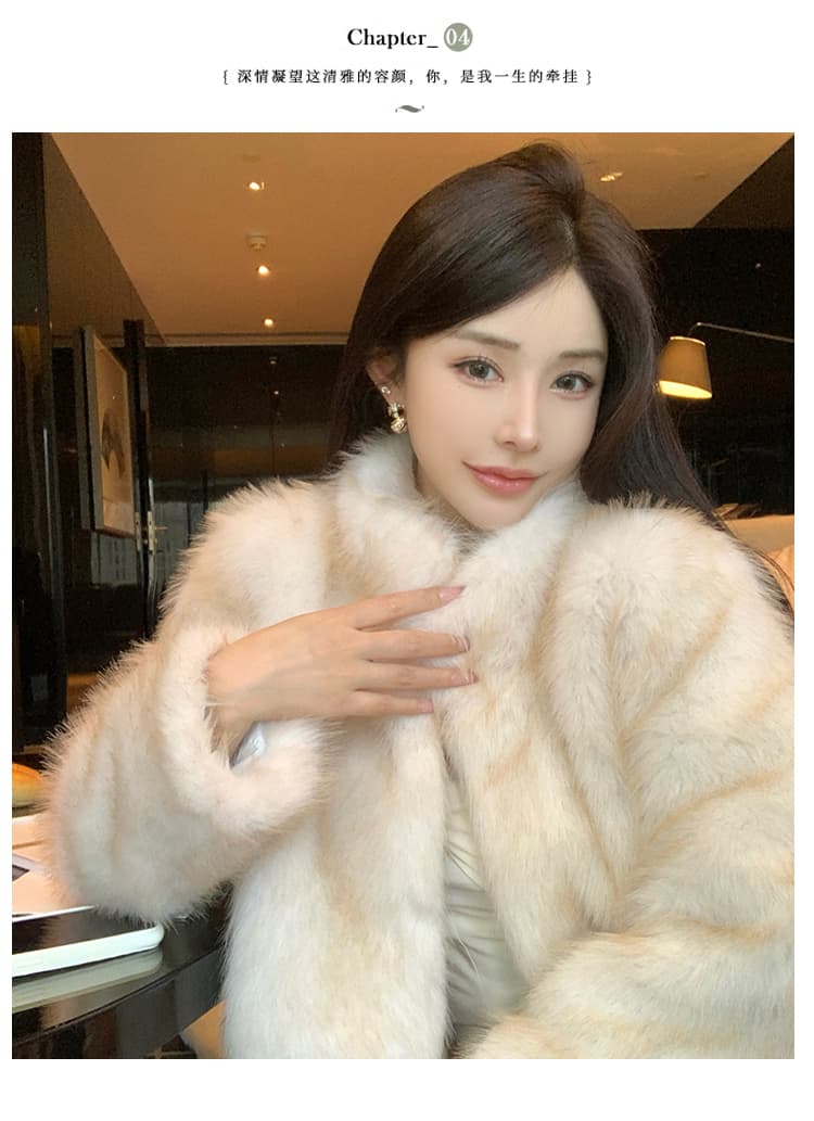 실사 겨울 한국 스타일 천 골드 단색 모피 새로운 세련된 핀란드 가져 오기 환경 보호 여우털 모피 여성 코트 상세 이미지 16
