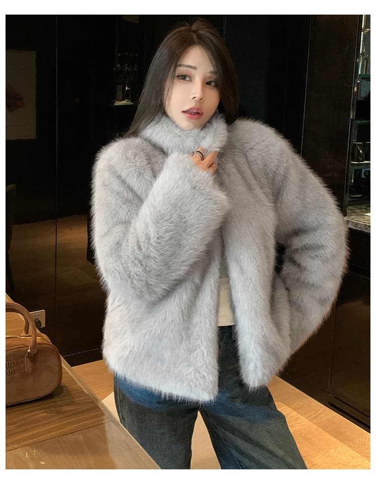 실사 겨울 한국 스타일 천 골드 단색 모피 새로운 세련된 핀란드 가져 오기 환경 보호 여우털 모피 여성 코트 상세 이미지 27