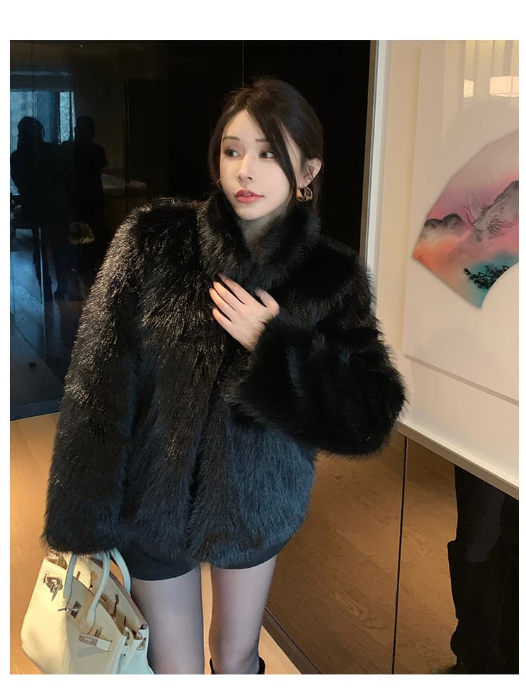 실사 겨울 한국 스타일 천 골드 단색 모피 새로운 세련된 핀란드 가져 오기 환경 보호 여우털 모피 여성 코트 상세 이미지 34