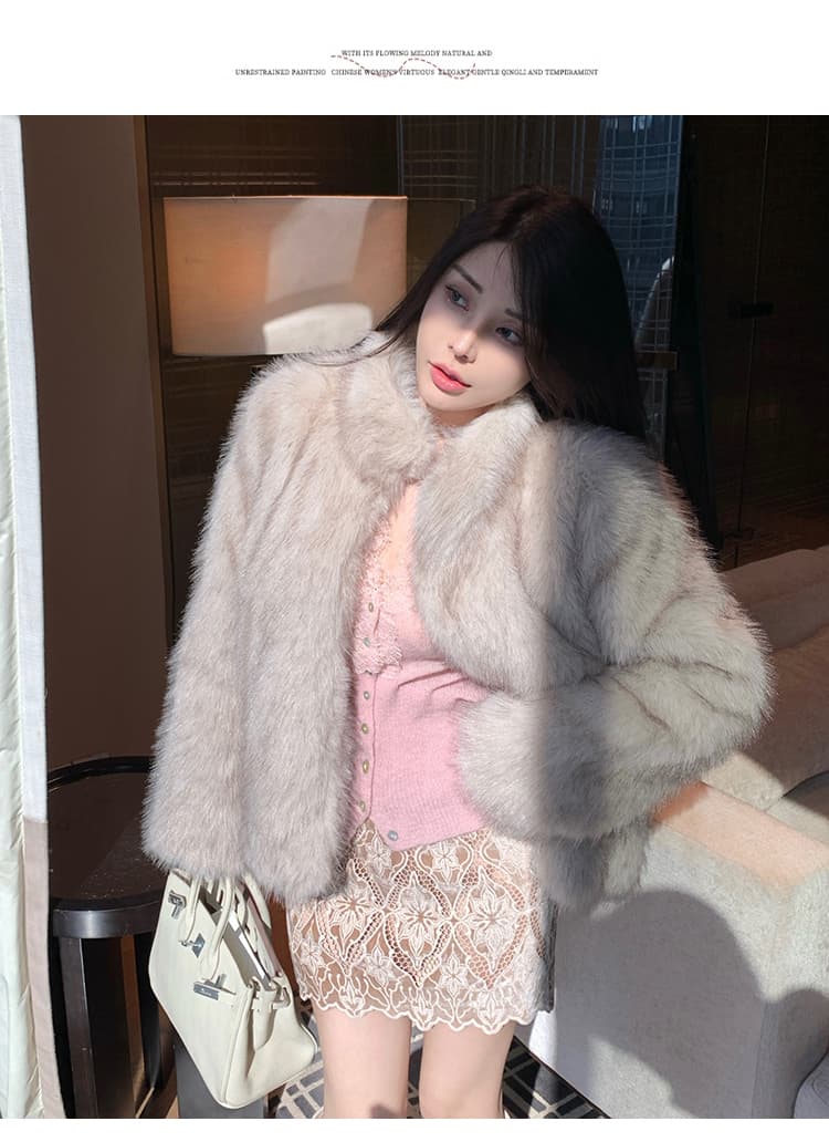 실사 겨울 한국 스타일 천 골드 단색 모피 새로운 세련된 핀란드 가져 오기 환경 보호 여우털 모피 여성 코트 상세 이미지 39
