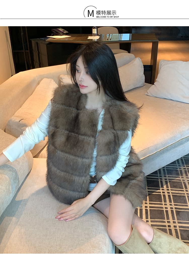 실사 겨울 새로운 모방 자반 모피 조끼 여자 라운드 넥 레트로 모방 여우털 재킷 환경 보호 한국 스타일 조끼 상세 이미지 8