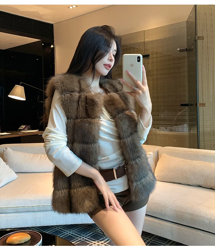 실사 겨울 새로운 모방 자반 모피 조끼 여자 라운드 넥 레트로 모방 여우털 재킷 환경 보호 한국 스타일 조끼 상세 이미지 13