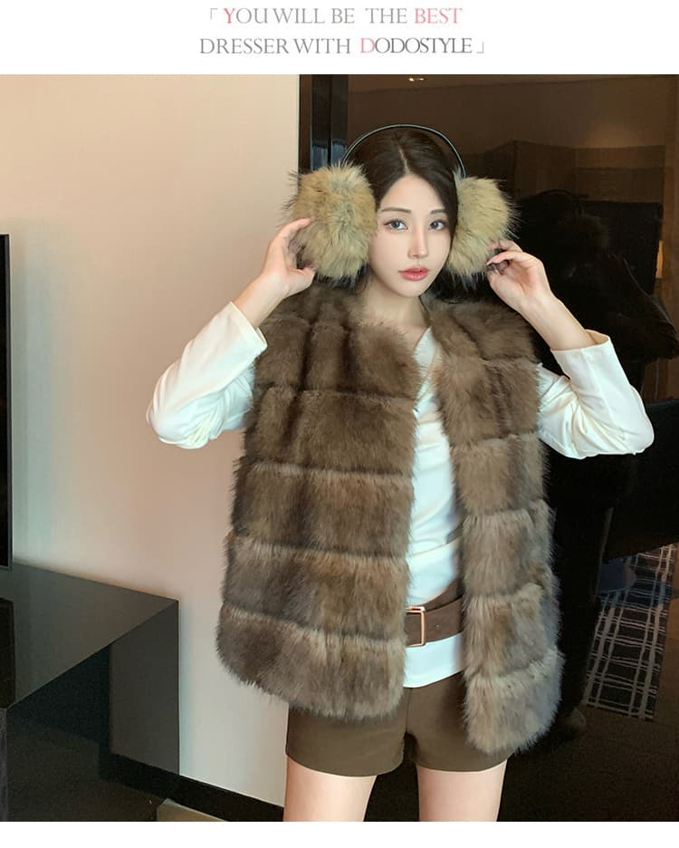 실사 겨울 새로운 모방 자반 모피 조끼 여자 라운드 넥 레트로 모방 여우털 재킷 환경 보호 한국 스타일 조끼 상세 이미지 16