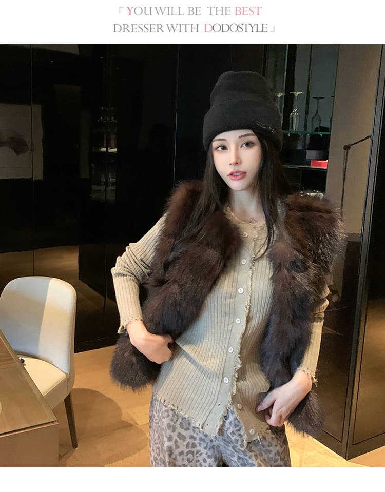 실사 겨울 새로운 모방 자반 모피 조끼 여자 라운드 넥 레트로 모방 여우털 재킷 환경 보호 한국 스타일 조끼 상세 이미지 29