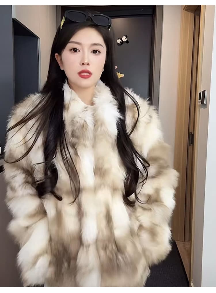 환경 보호 여우털 모피 여성 겨울 새로운 더블 색상 고급 센스 품격 쇼트 스타일 두꺼운 보온 모방 모피 재킷 상세 이미지 12