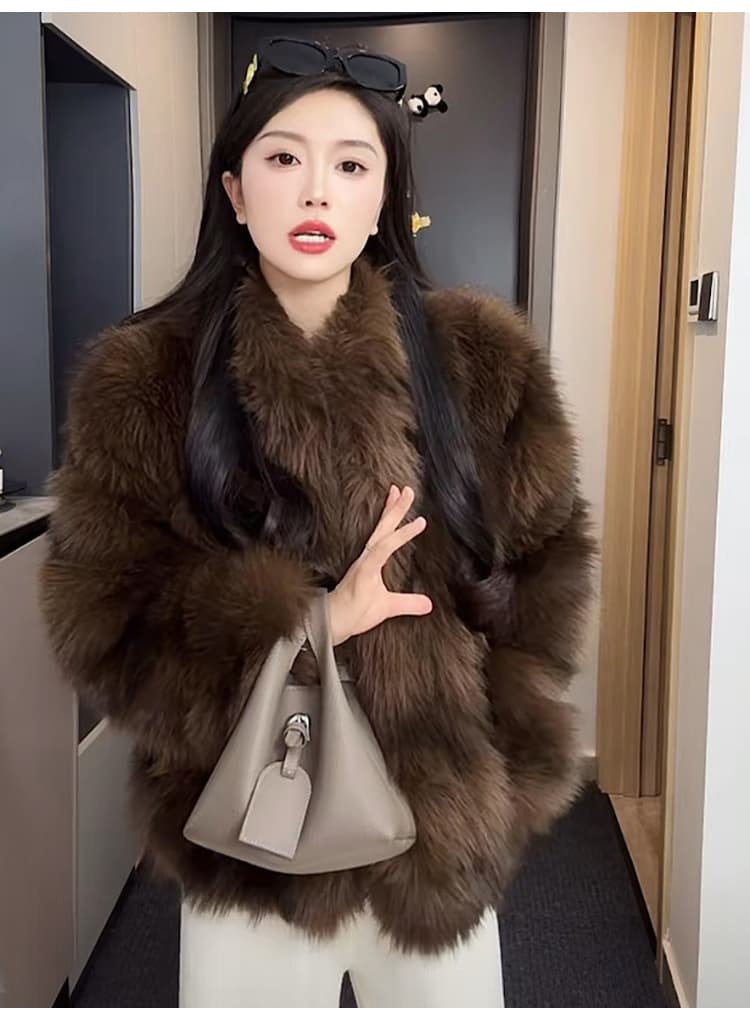 환경 보호 여우털 모피 여성 겨울 새로운 더블 색상 고급 센스 품격 쇼트 스타일 두꺼운 보온 모방 모피 재킷 상세 이미지 20