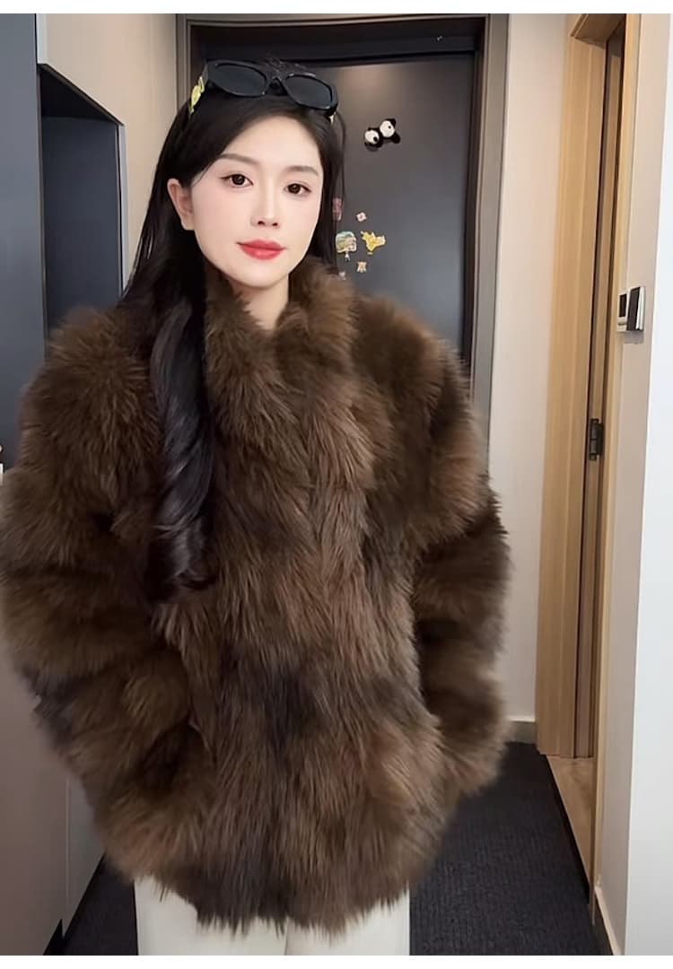 환경 보호 여우털 모피 여성 겨울 새로운 더블 색상 고급 센스 품격 쇼트 스타일 두꺼운 보온 모방 모피 재킷 상세 이미지 24