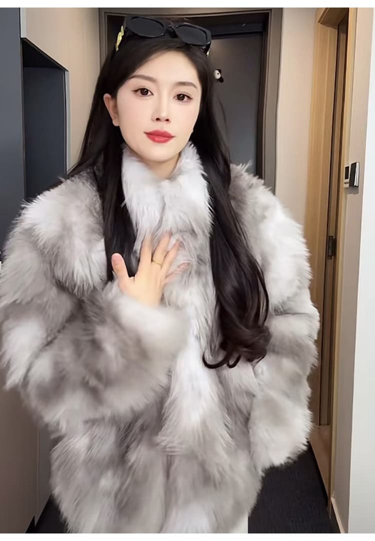 환경 보호 여우털 모피 여성 겨울 새로운 더블 색상 고급 센스 품격 쇼트 스타일 두꺼운 보온 모방 모피 재킷 상세 이미지 26