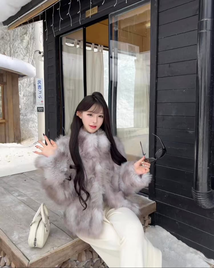 jkichi seeubaby 한국 스타일 레트로 더블 색 후광 염색 스탠드 칼라 환경 보호 털이 많은 품격 외투 여성 상세 이미지 22