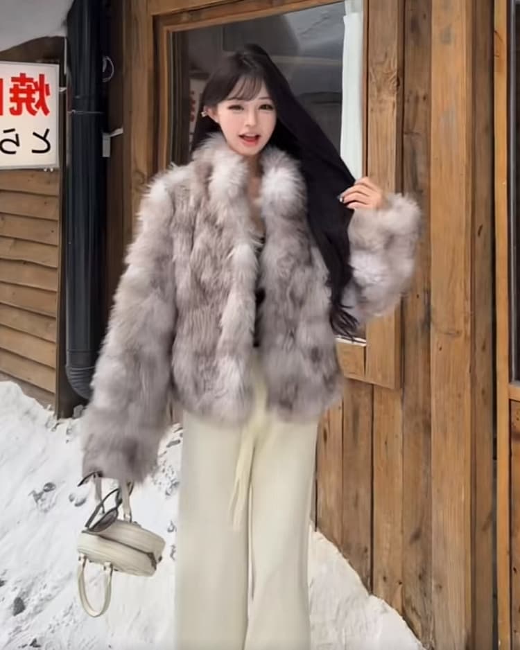 jkichi seeubaby 한국 스타일 레트로 더블 색 후광 염색 스탠드 칼라 환경 보호 털이 많은 품격 외투 여성 상세 이미지 24