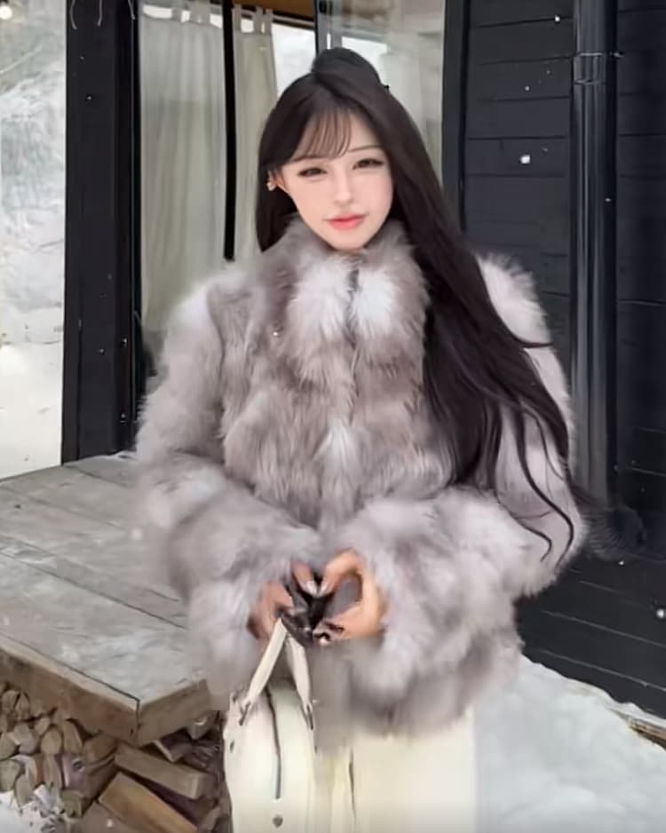 여성 스타 폭스 환경 보호 폭스 배 털 모피 재킷 여성 더블 색 후광 염색 스탠드 칼라 겨울 모방 모피 코트 상세 이미지 20