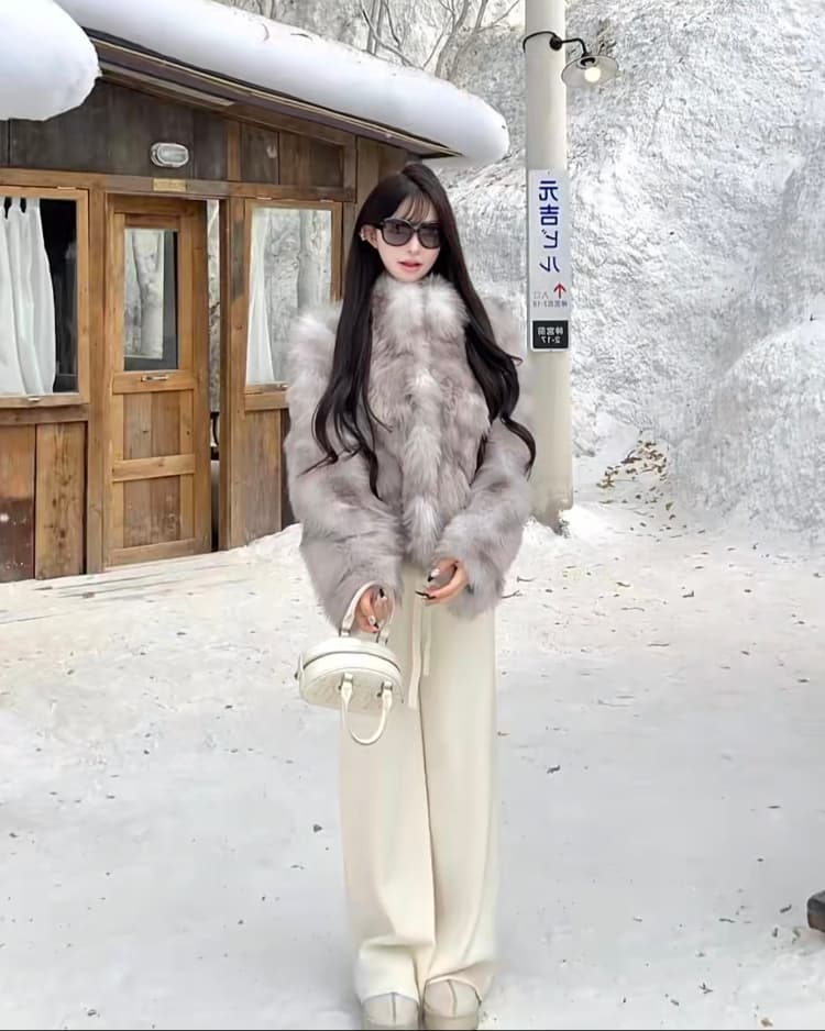 여성 스타 폭스 환경 보호 폭스 배 털 모피 재킷 여성 더블 색 후광 염색 스탠드 칼라 겨울 모방 모피 코트 상세 이미지 26