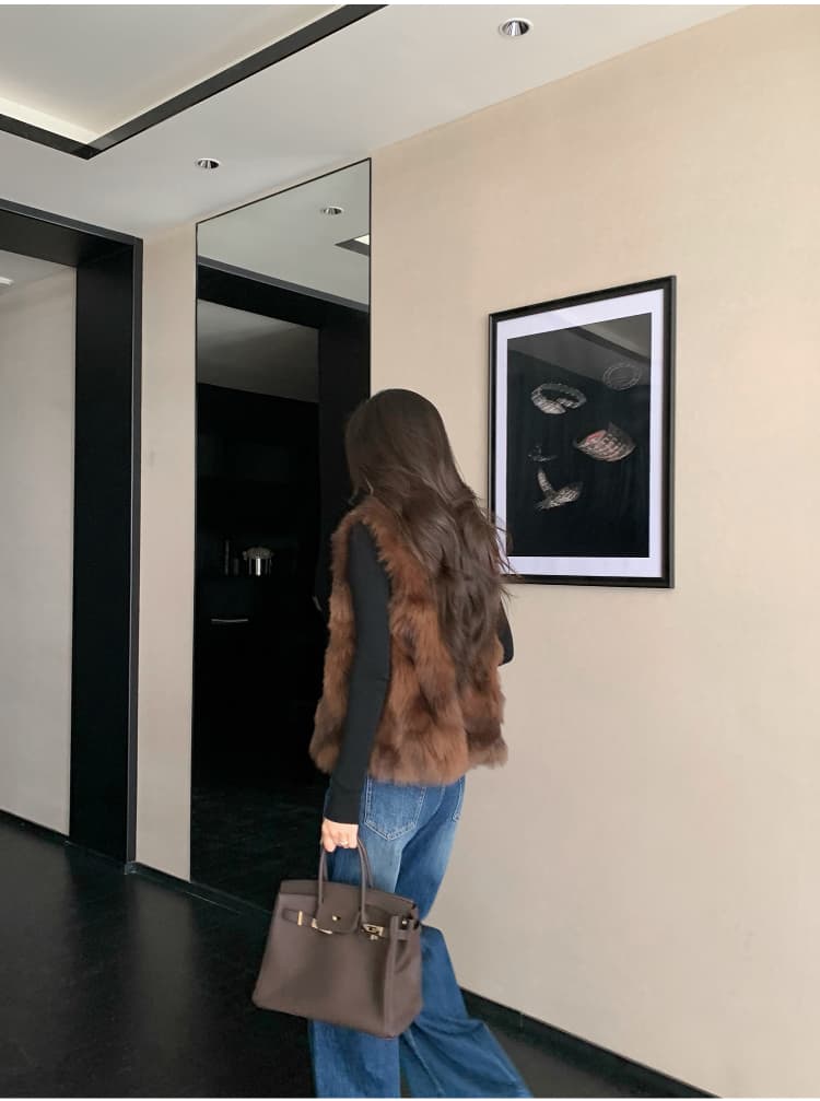 패션 환경 보호 털 모피 민소매 베스트 여성 코트 겨울 스택 착용 보온 어깨 조끼 품격 조끼 맨위 상세 이미지 22