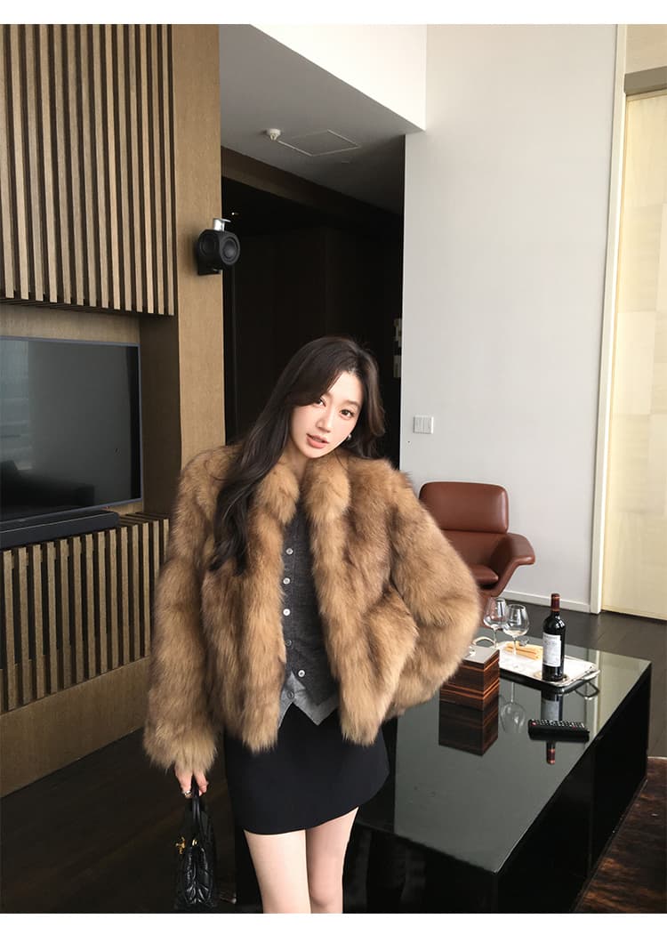시 드니 일몰 새로운 환경 보호 여우털 모피 여성 겨울 슬림해 보이는 영 쇼트 스타일 두꺼운 모피 재킷 상세 이미지 11