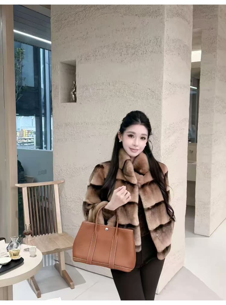 겨울 한국 스타일 새로운 고급 맞춤 모방 렉스 토끼 모피 더블 색상 그라데이션 수공 렌더링 쇼트 스타일 스탠드 칼라 여성 상세 이미지 6