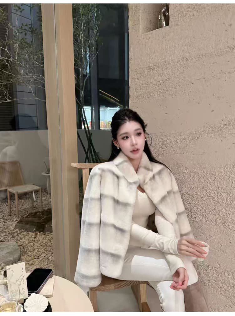 겨울 한국 스타일 새로운 고급 맞춤 모방 렉스 토끼 모피 더블 색상 그라데이션 수공 렌더링 쇼트 스타일 스탠드 칼라 여성 상세 이미지 12