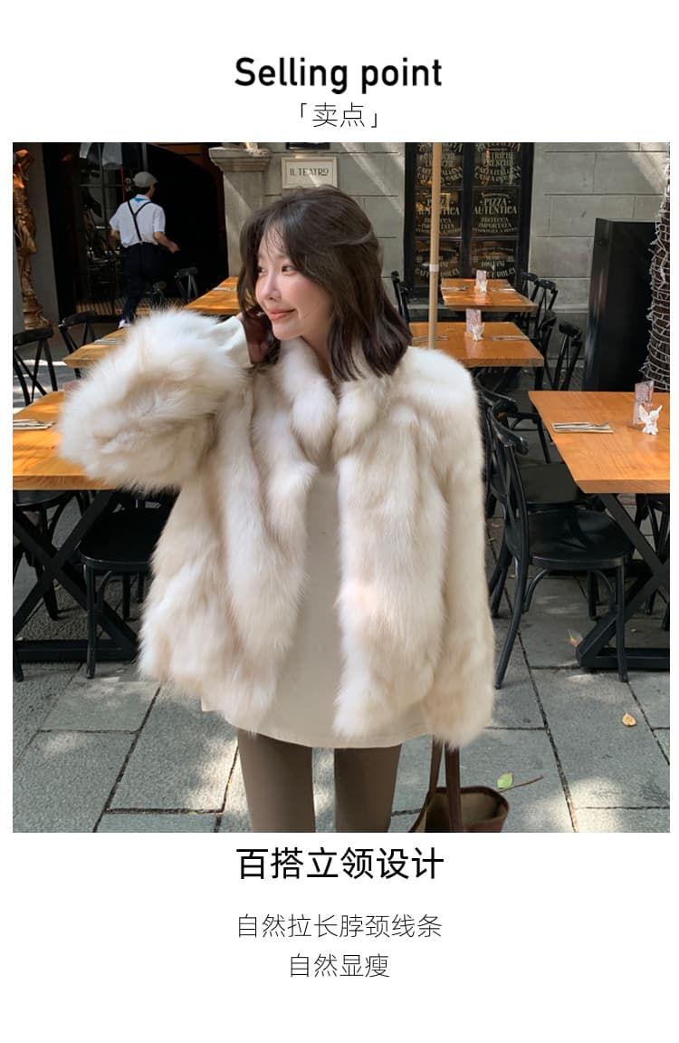 호박색 깃발 중년 헤일로 염색 서리 색상 작은 스탠드 칼라 쇼트 스타일 여우털 겨울 새로운 환경 보호 모피 여성 코트 상세 이미지 2