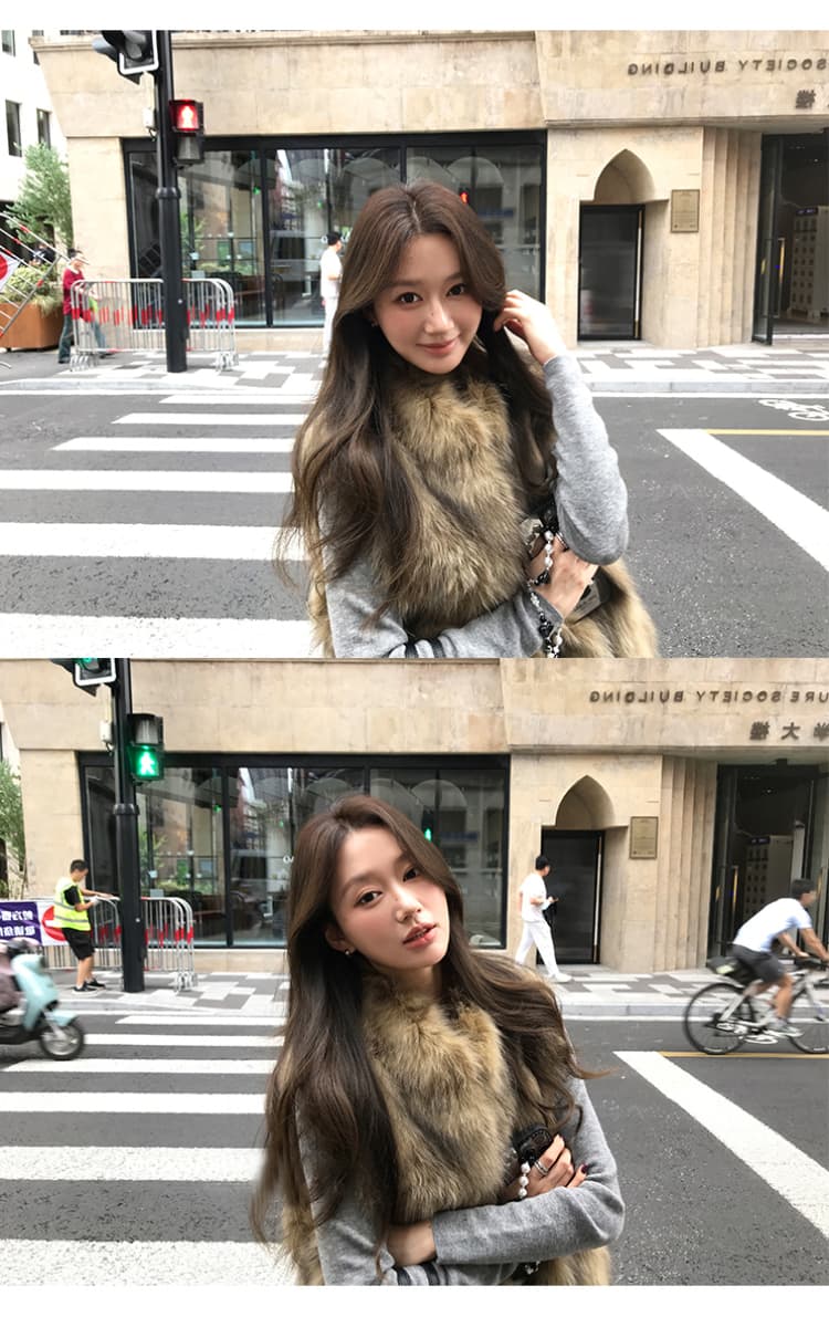 환경 보호 털 모피 베스트 쇼트 스타일 민소매 어깨 조끼 자켓 가을 겨울 영 섹션 모방 폭스 모피 조끼 여자 상세 이미지 3
