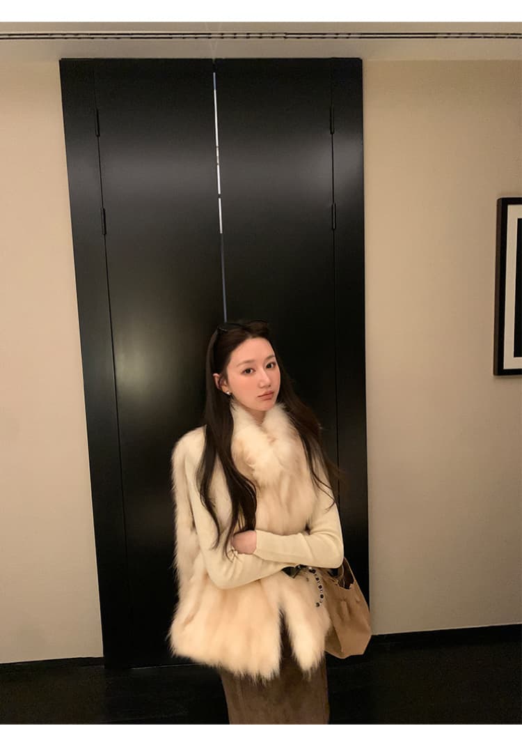 환경 보호 털 모피 베스트 쇼트 스타일 민소매 어깨 조끼 자켓 가을 겨울 영 섹션 모방 폭스 모피 조끼 여자 상세 이미지 20