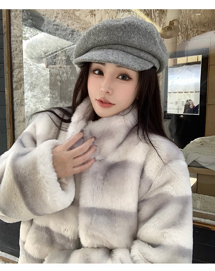 실사 고급 맞춤 스탠드 칼라 모방 렉스 토끼 모피 더블 색상 그라데이션 수공 렌더링 쇼트 스타일 한국 스타일 겨울 새로운 여성 상세 이미지 27