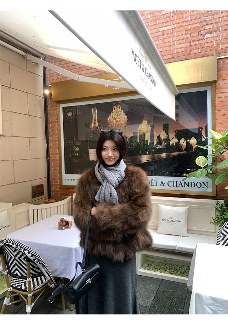 와니 안 중년 가져 오기 모방 너구리 모피 헤일로 염색 공예 여성 짧은 모피 재킷 겨울 환경 보호 모피 상세 이미지 20