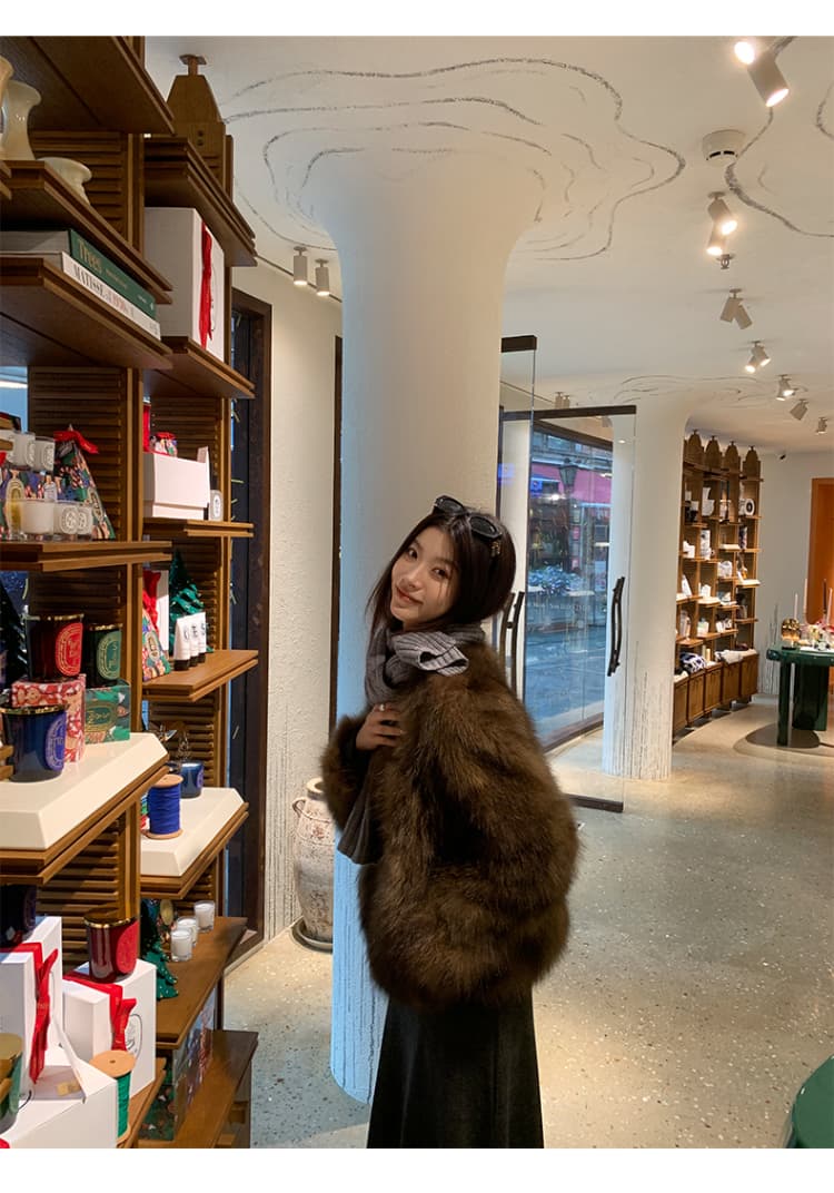 와니 안 중년 가져 오기 모방 너구리 모피 헤일로 염색 공예 여성 짧은 모피 재킷 겨울 환경 보호 모피 상세 이미지 21