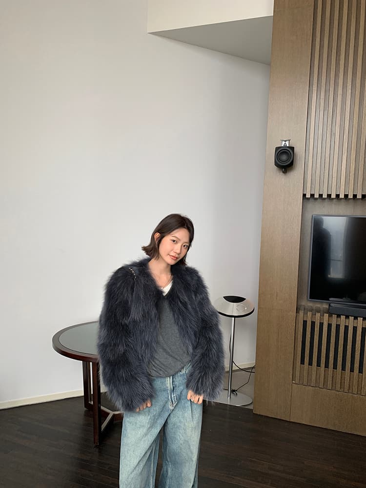 와니 안 중년 가져 오기 모방 너구리 모피 헤일로 염색 공예 여성 짧은 모피 재킷 겨울 환경 보호 모피 상세 이미지 29